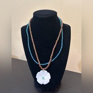 Shell Flower Beaded Necklace Multi Strands Beachy Coastal